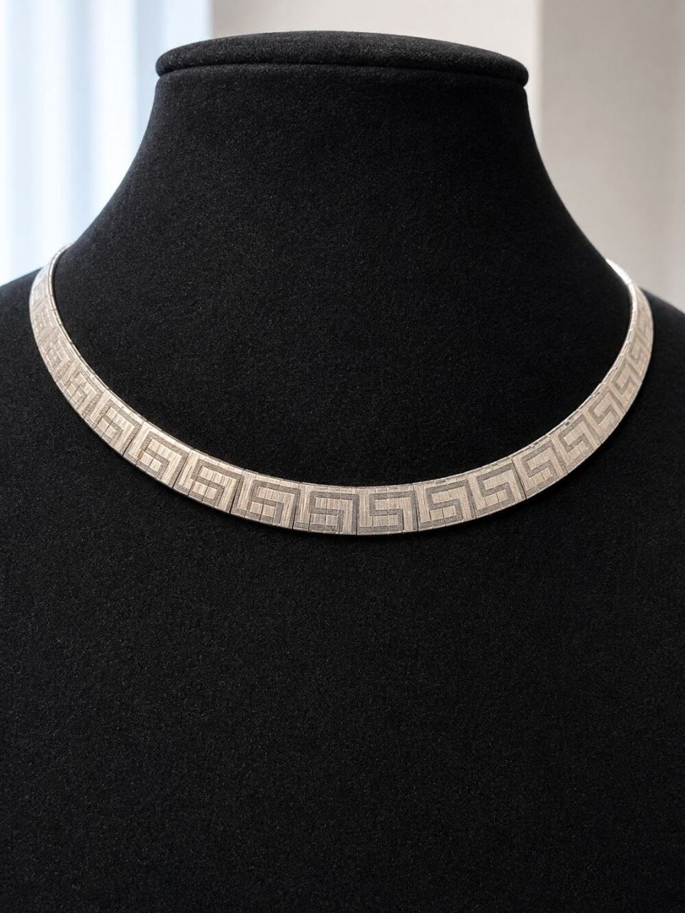 Sterling Silver Greek Key Necklace 18" 27g Italy 925 Flat Link Vintage Unisex